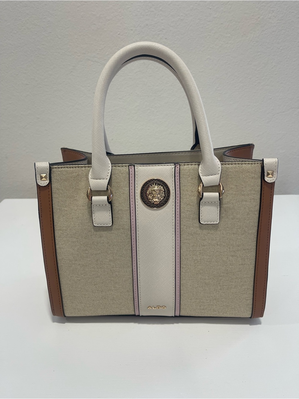 ALDO Beige, White, Light Pink and Brown Structured Satchel